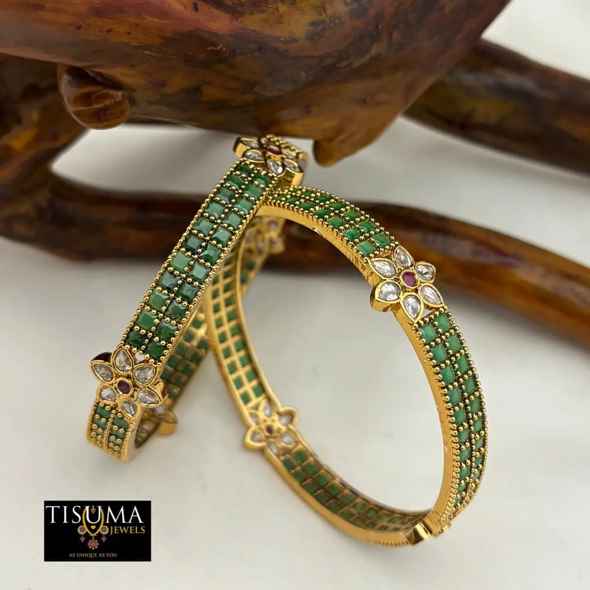 Emerald Floral AD Kada Bangles